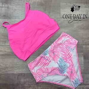 Aleumdr High Neck Crop High Waist Bikini Swimsuit Size L